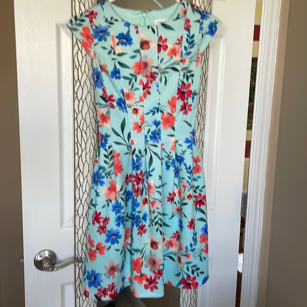 Light blue Calvin Klein pleated floral dress